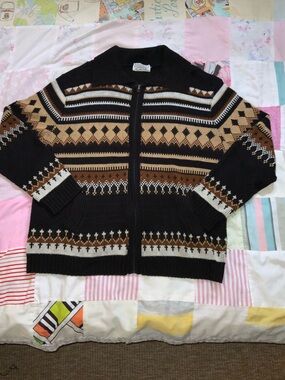 Vintage Sears The Men’s Store Nordic Fair Isle Zip Cardigan Sweater 46 knit